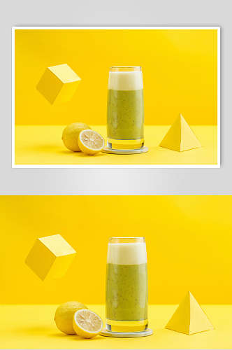 x柠檬猕猴桃奶盖饮料摄影图