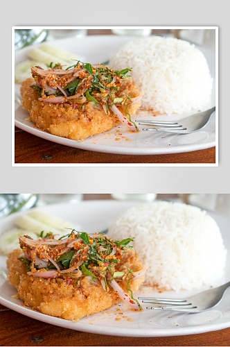 泰式鸡排饭美食摄影图