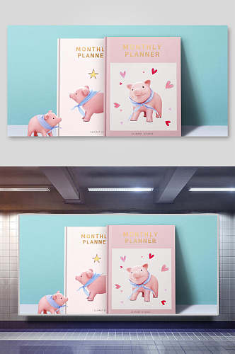 粉红卡通猪电商背景海报