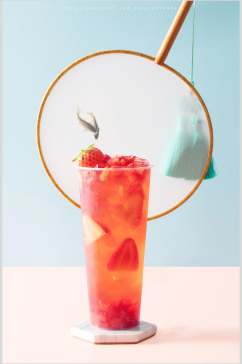 草莓果茶美食摄影图