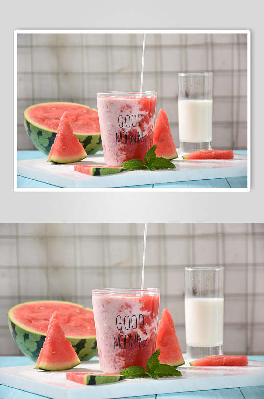 西瓜汁牛奶饮品饮品店摄影图