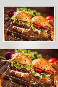 牛肉汉堡双人套餐高清图片