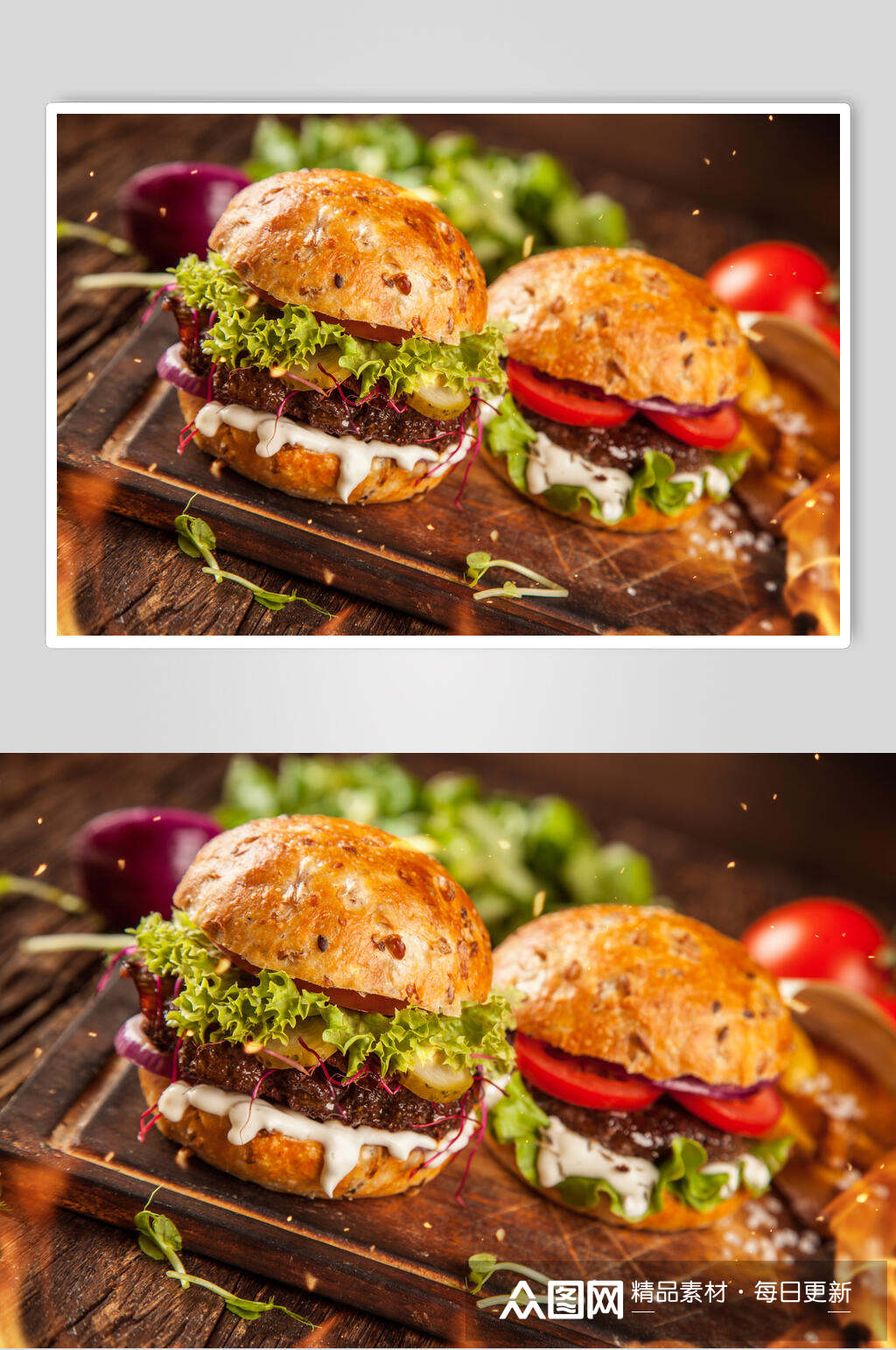 牛肉汉堡双人套餐高清图片