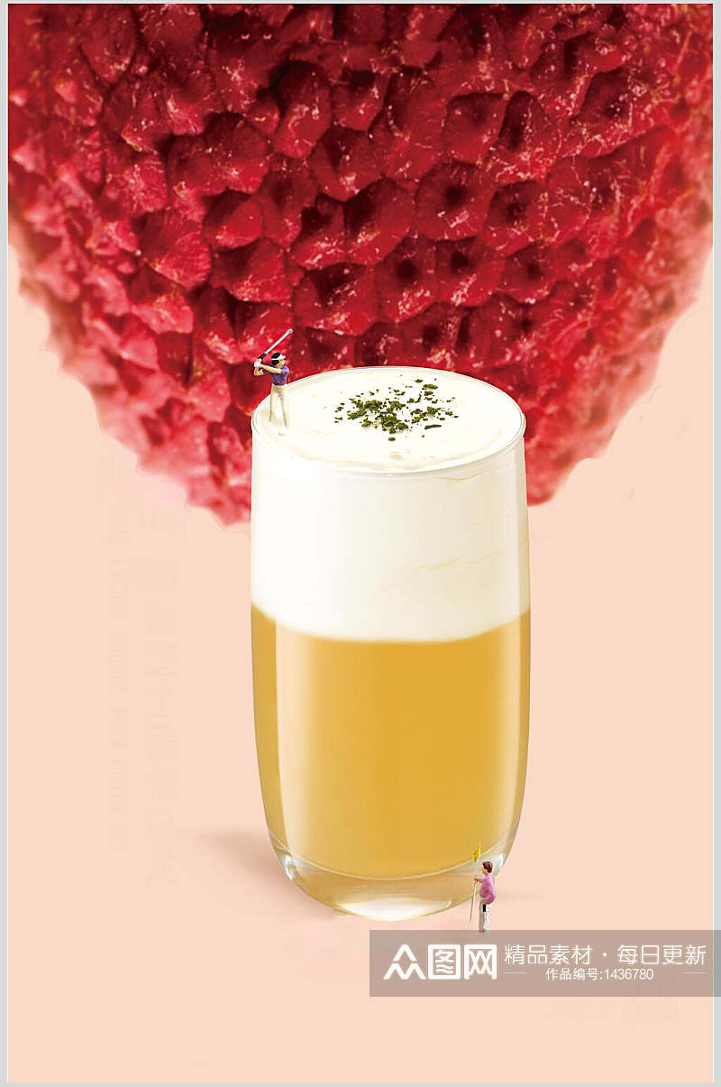 粉色荔枝果茶奶盖美食摄影图素材