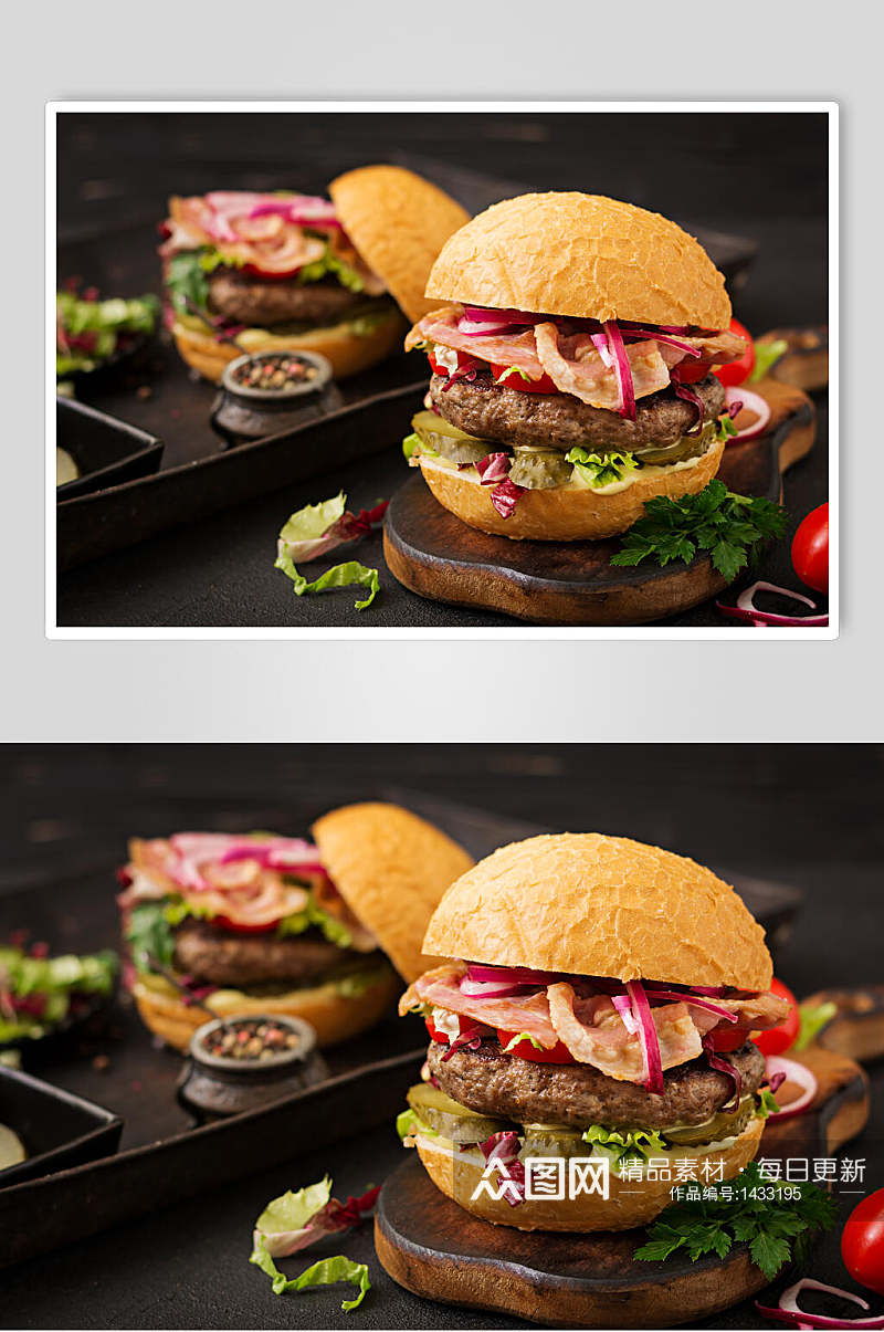 洋葱培根牛肉堡美食摄影图素材