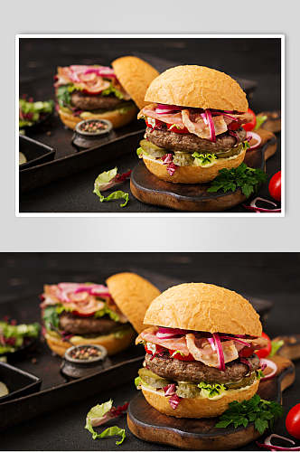 洋葱培根牛肉堡美食摄影图