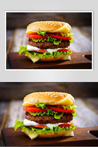 蔬菜牛肉芝士汉堡美食摄影图