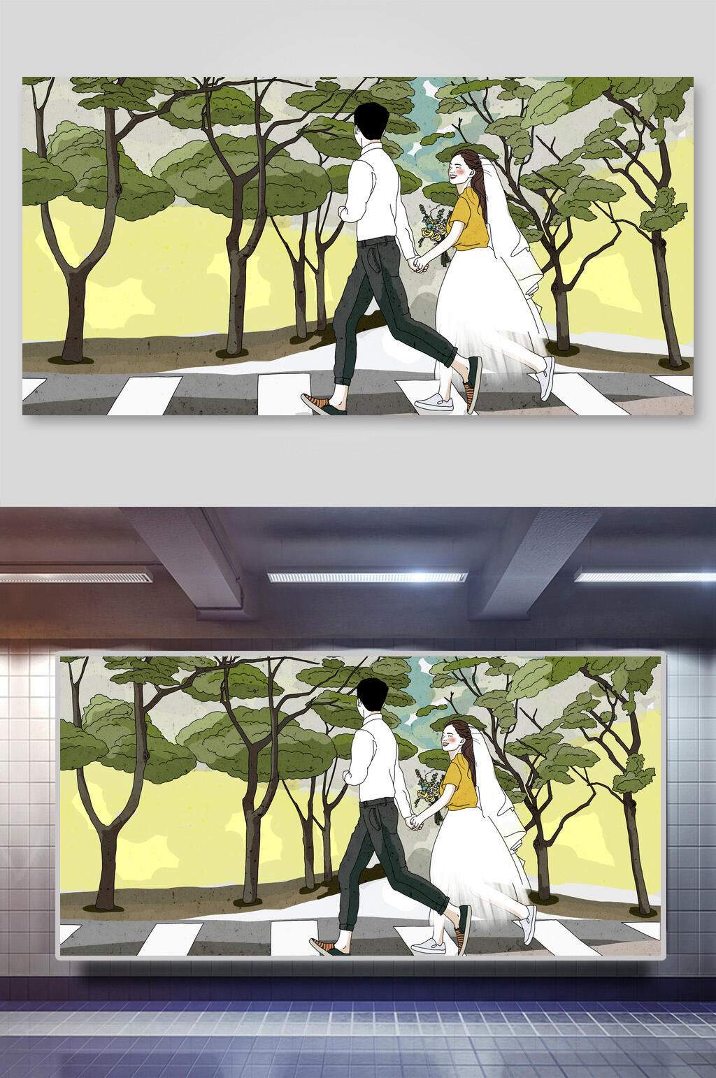 卡通简约爱情情侣插画素材