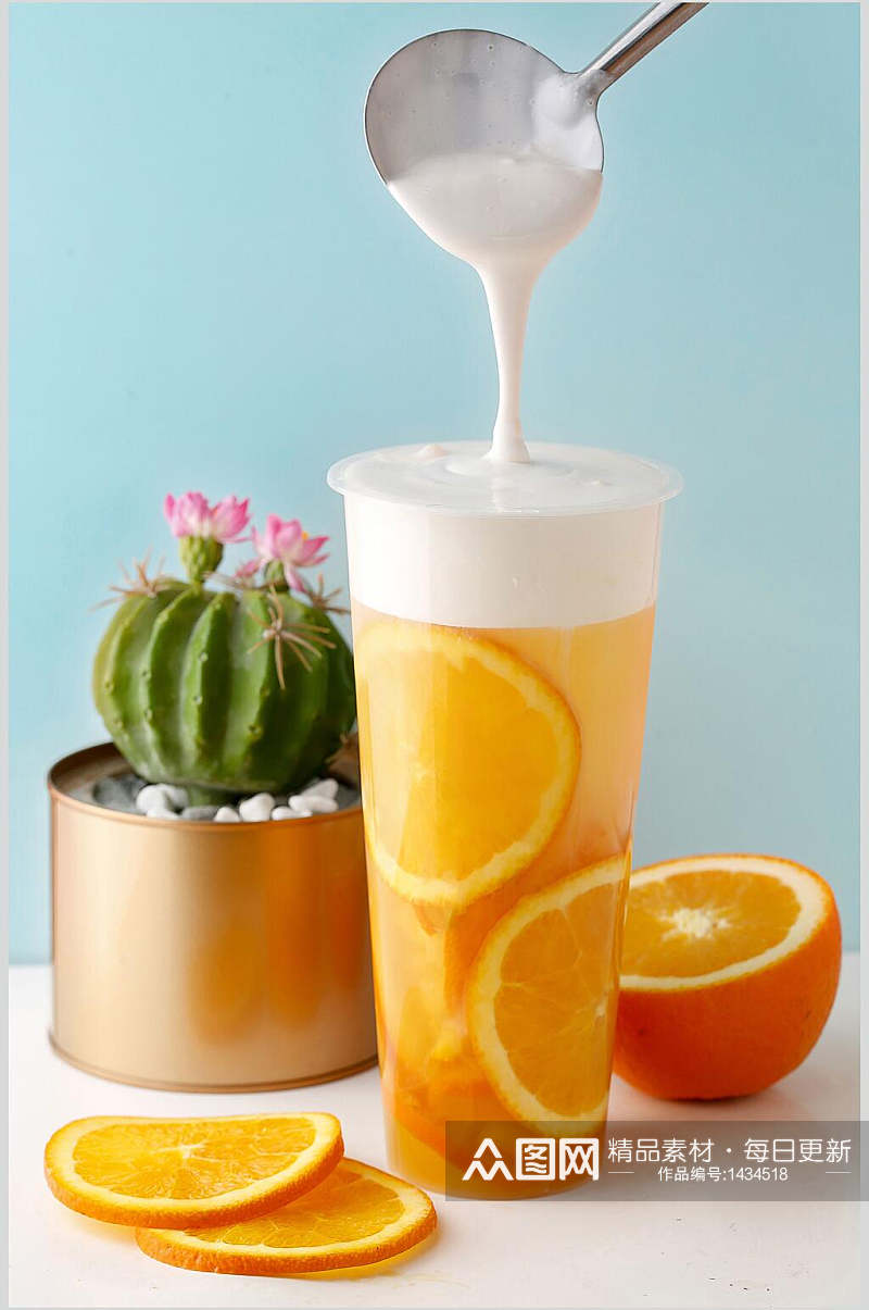 橙汁奶盖高清图片素材