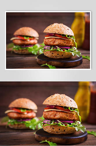 蔬菜牛肉双层汉堡美食摄影图