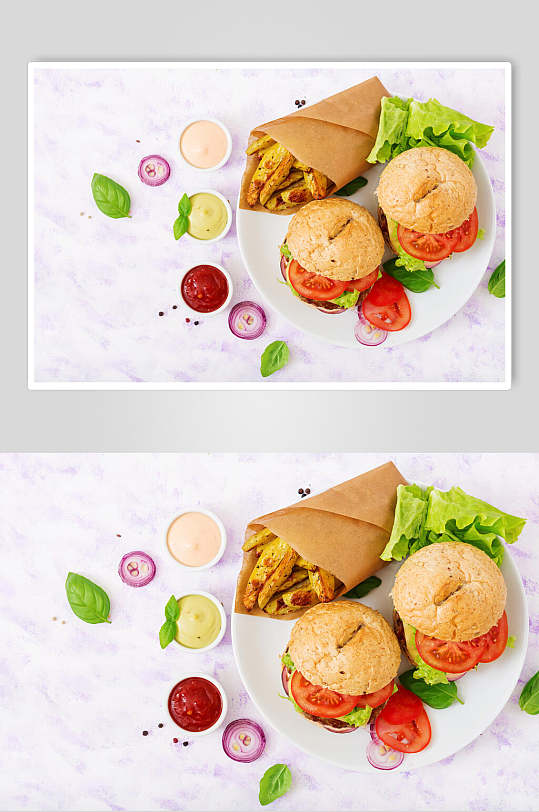 芝士牛肉汉堡双人套餐高清图片
