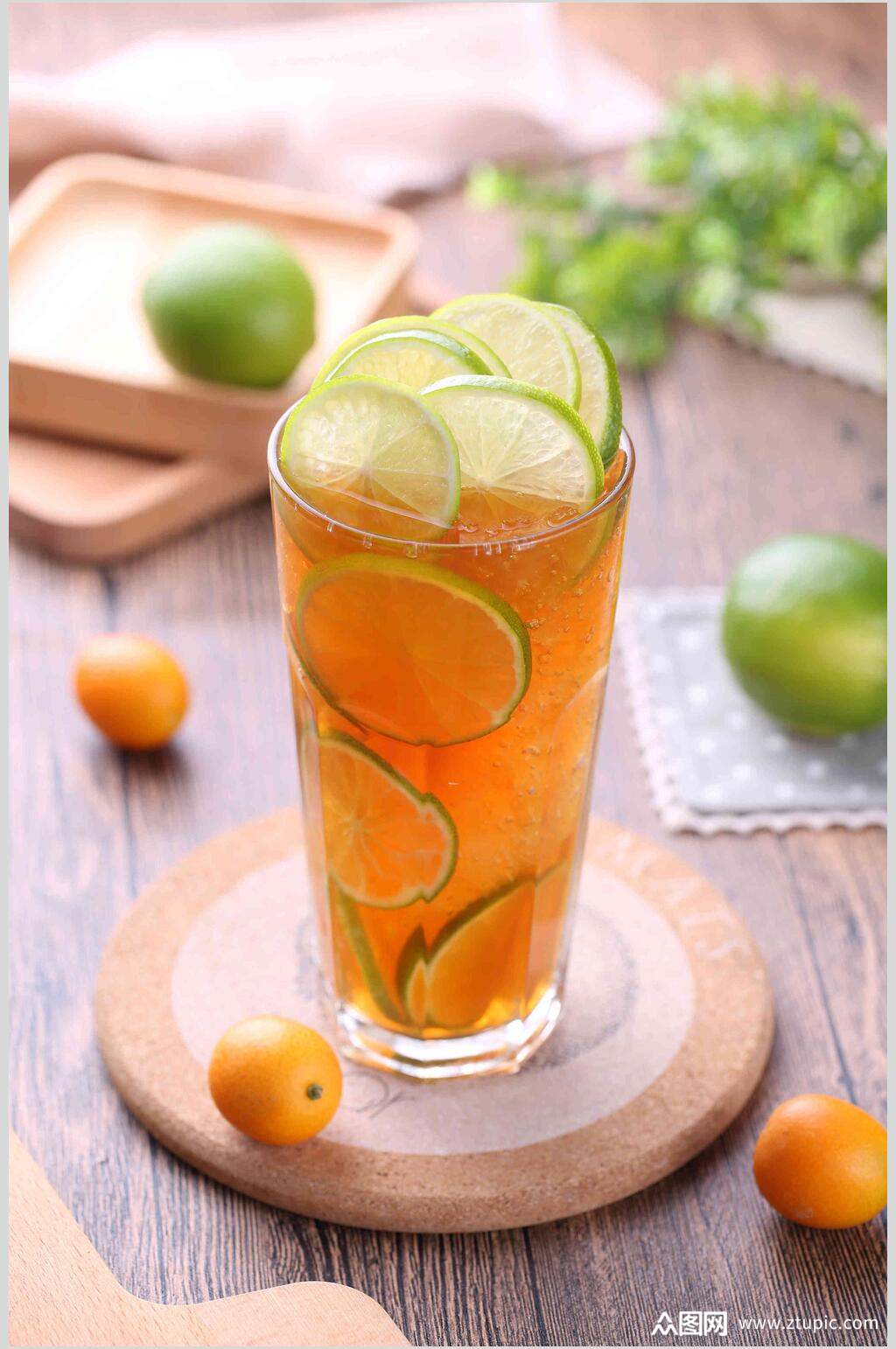 青柠檬红茶美食摄影图素材