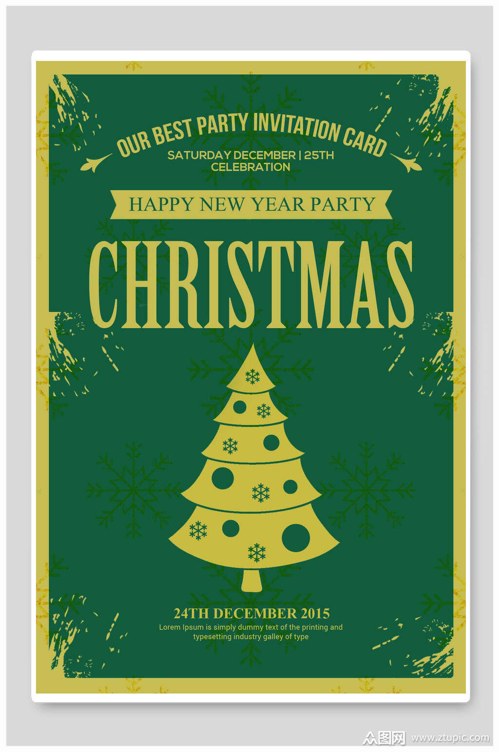 圣诞节海报设计绿底复古英文版模板下载-编号1473722-众图网