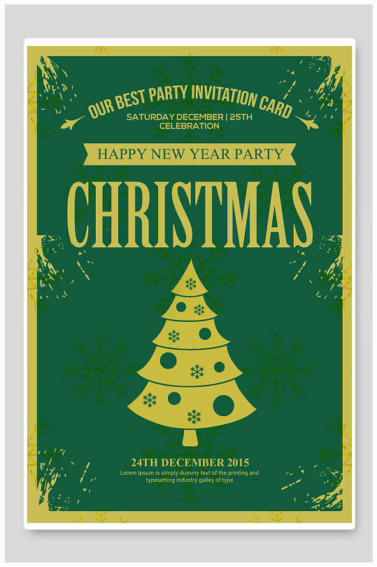 圣诞节海报设计绿底复古英文版