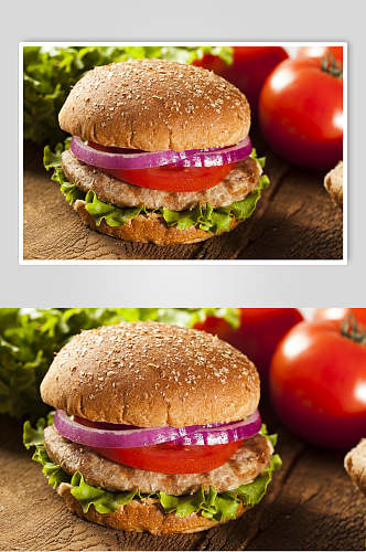 美式牛肉汉堡美食摄影图