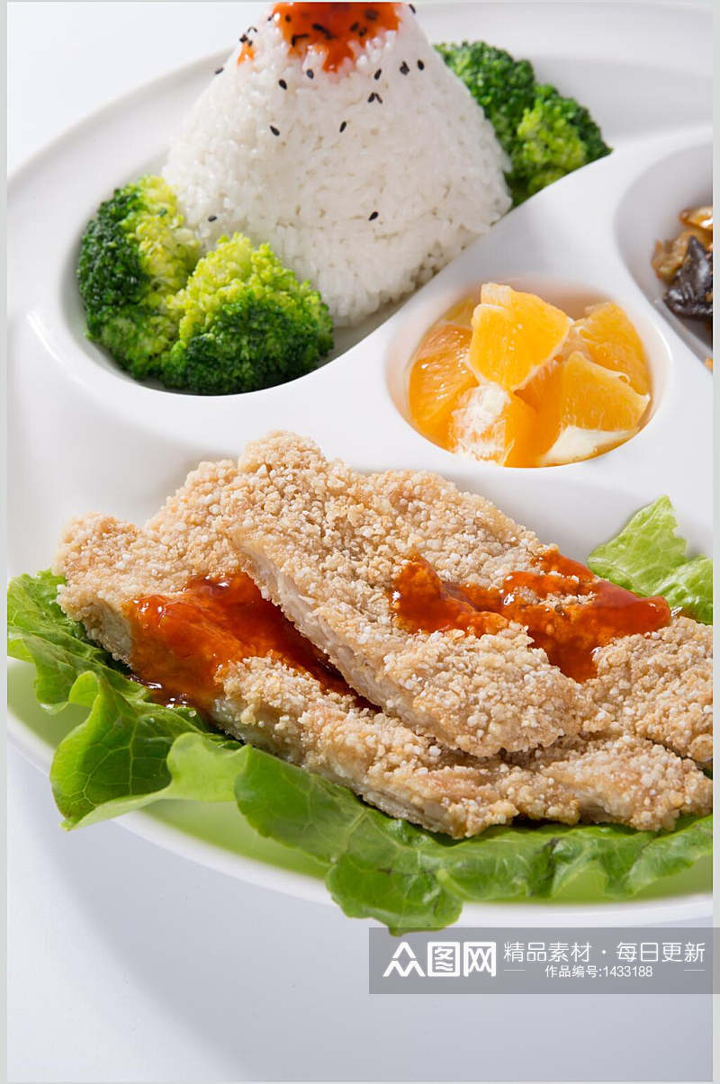 营养均衡一品鸡排饭美食摄影图素材