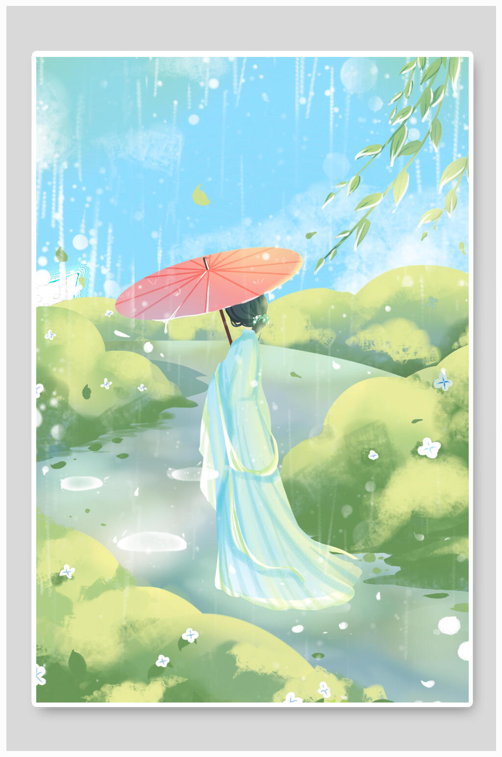 清新治愈系古风插画素材素材