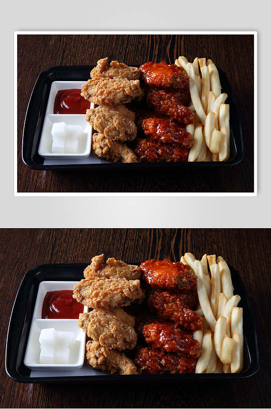 韩式炸鸡小食拼盘美食摄影图