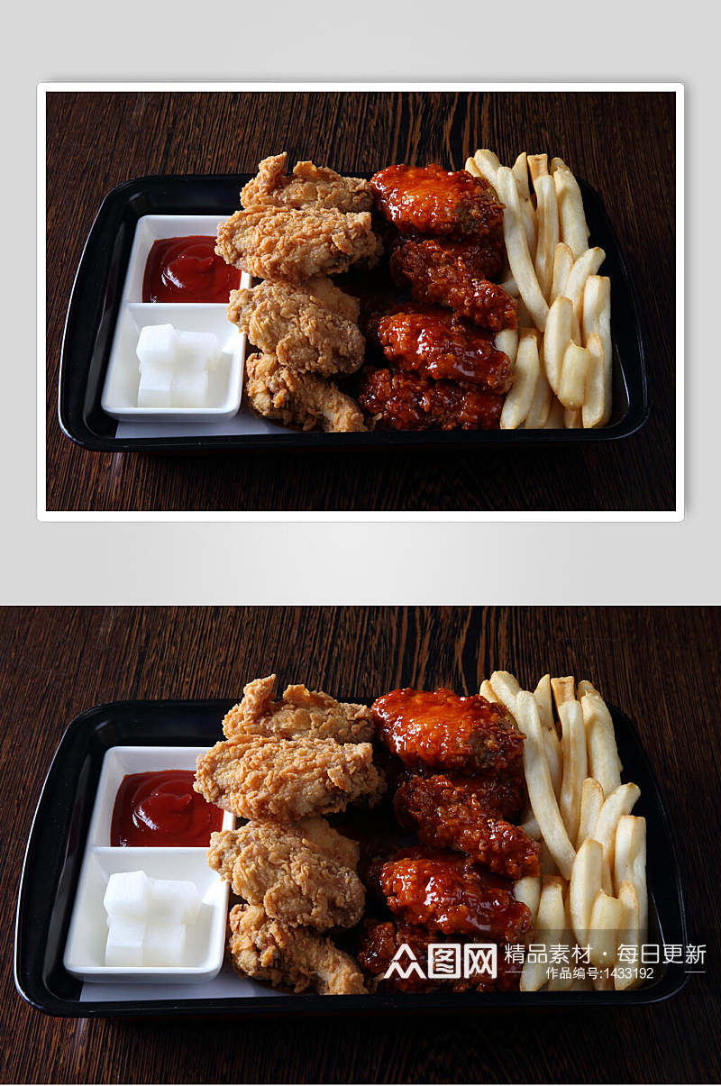 韩式炸鸡小食拼盘美食摄影图素材