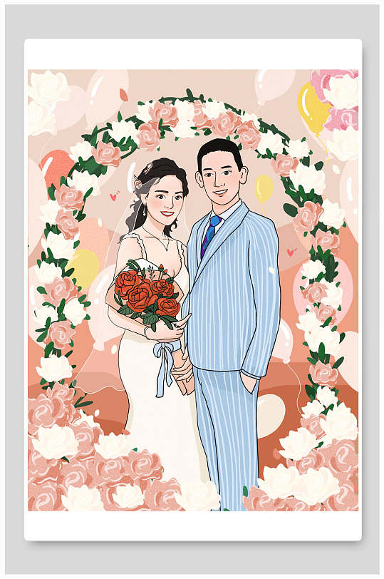 婚礼爱情情侣插画海报素材