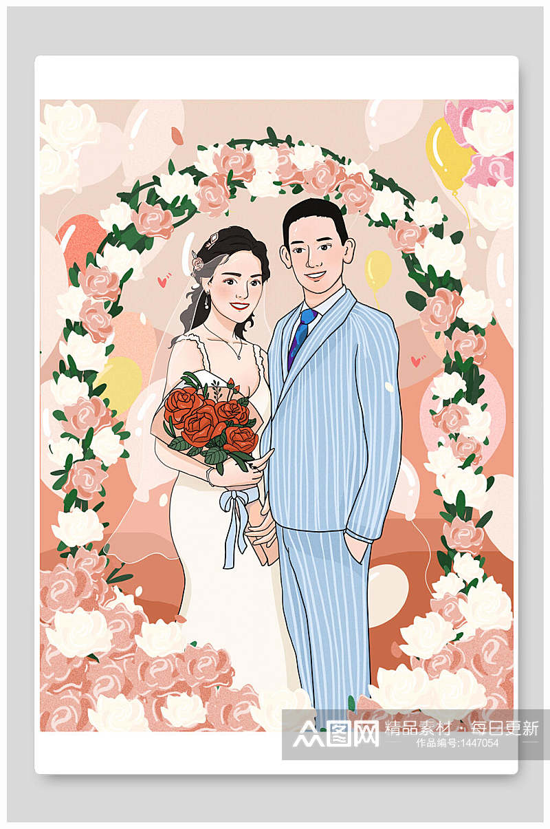 婚礼爱情情侣插画海报素材素材