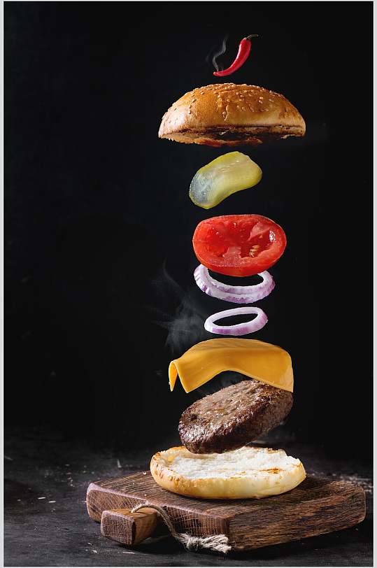牛肉汉堡分解图高清图片