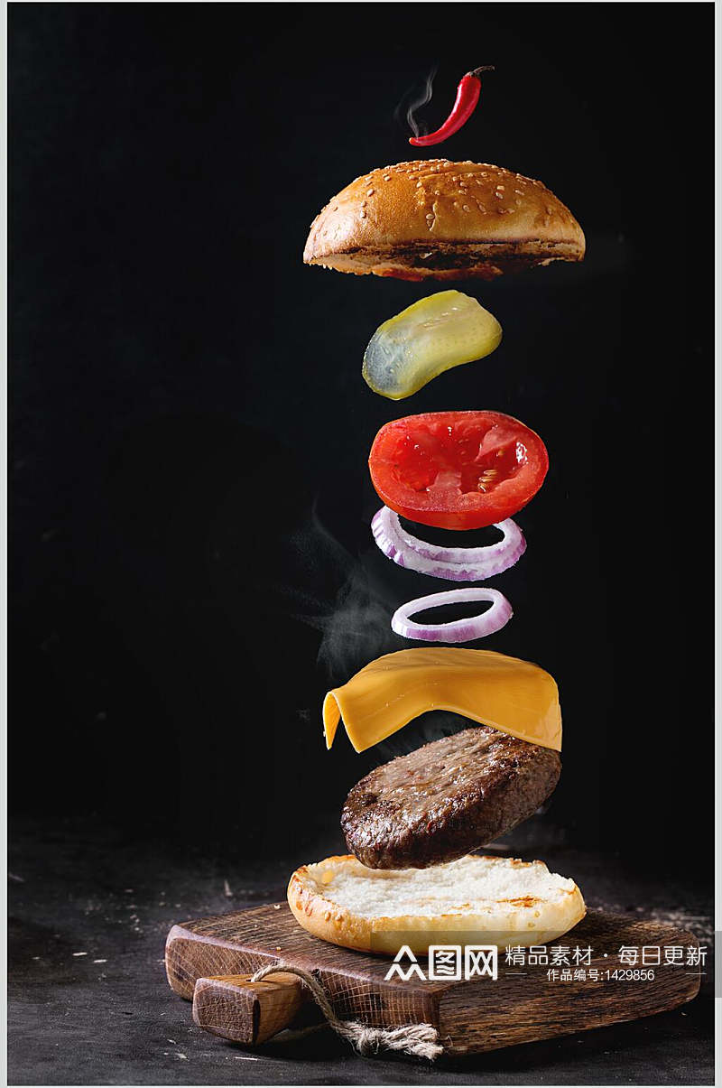 牛肉汉堡分解图高清图片素材