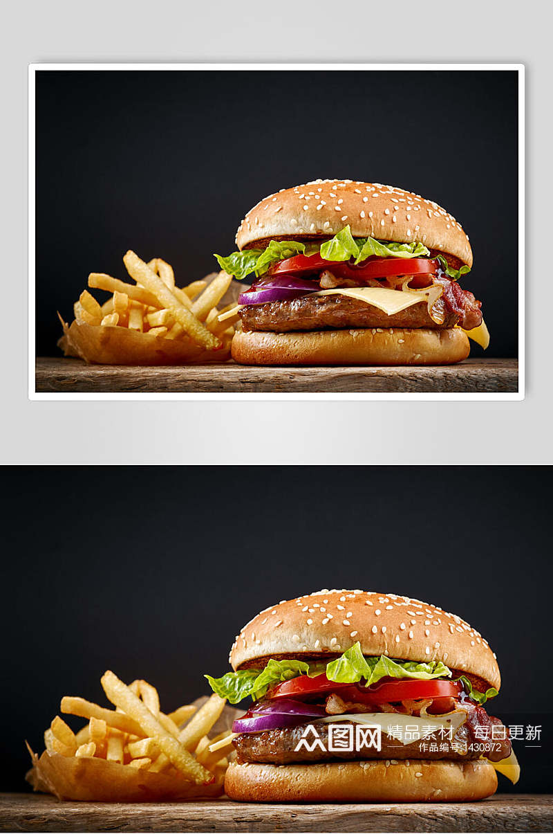 单人牛肉汉堡套餐高清图片素材