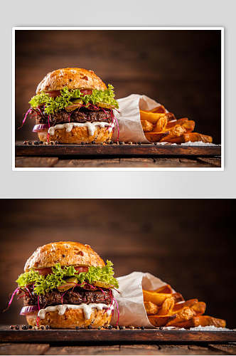 单人牛肉汉堡套餐高清图片