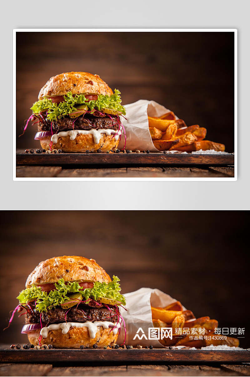 单人牛肉汉堡套餐高清图片素材