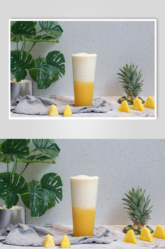 x金菠萝奶盖茶夏日饮品摄影图