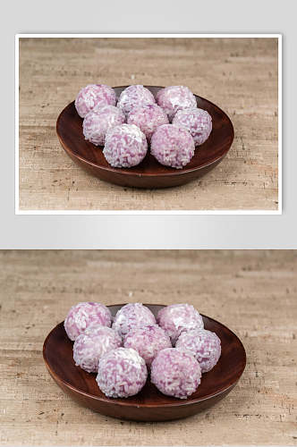 特色小吃紫薯丸子美食摄影图