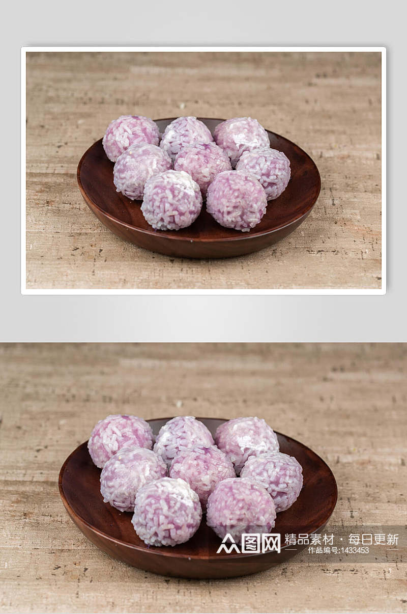 特色小吃紫薯丸子美食摄影图素材