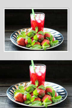 草莓鲜榨果汁图片美食摄影图