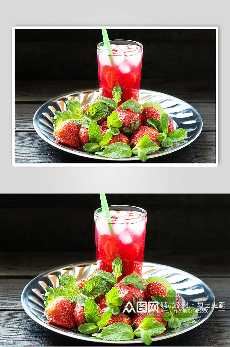 草莓鲜榨果汁图片美食摄影图素材