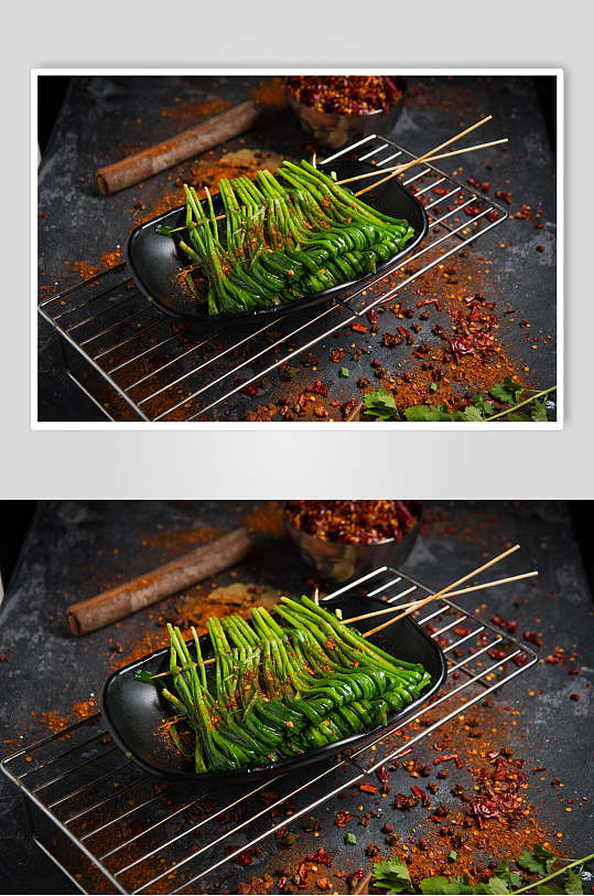烤韭菜高清图片
