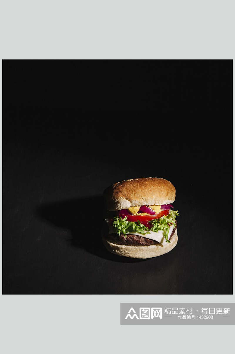 蔬菜牛肉芝士汉堡美食摄影图素材