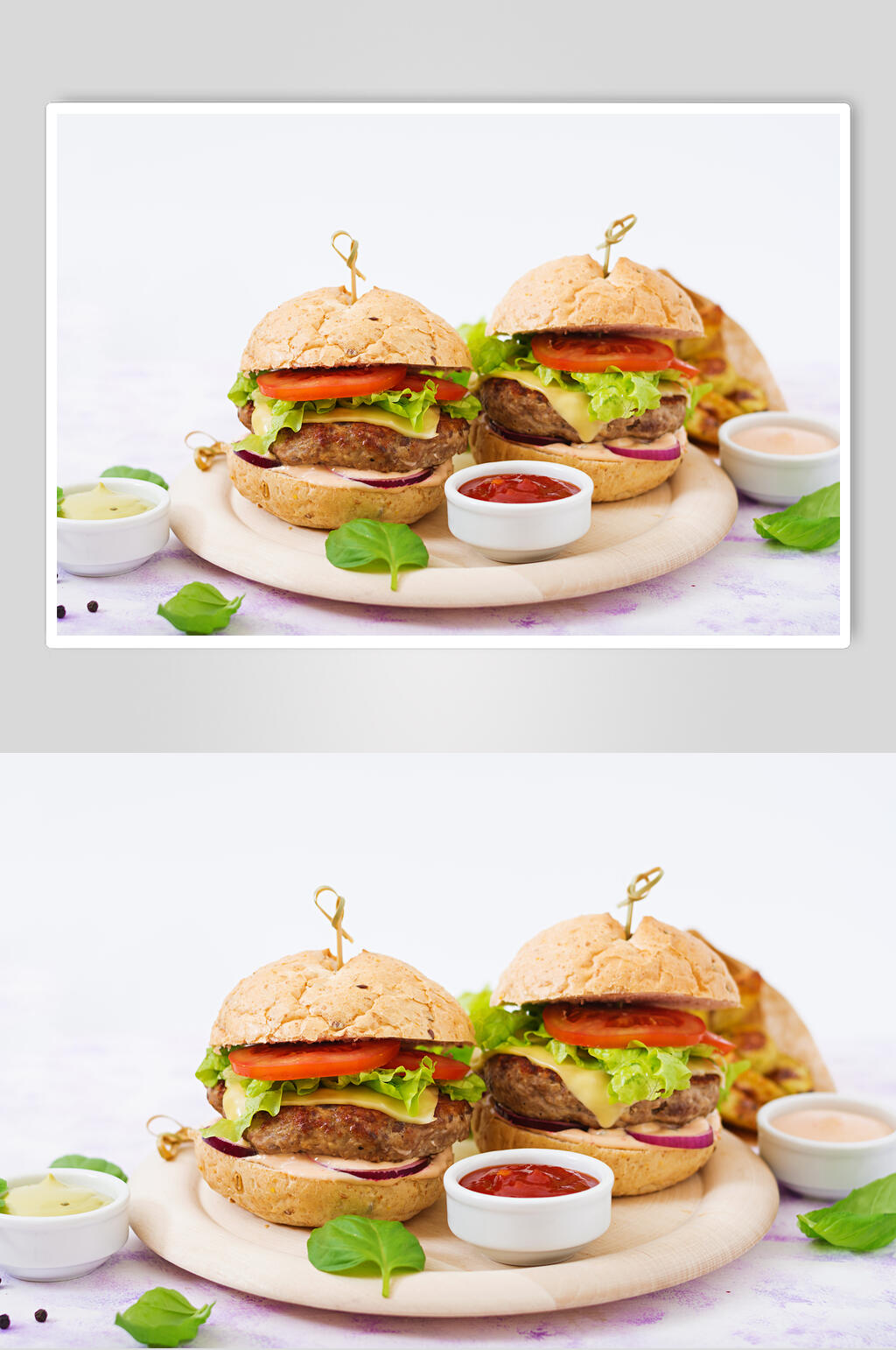 芝士牛肉汉堡双人套餐高清图片素材