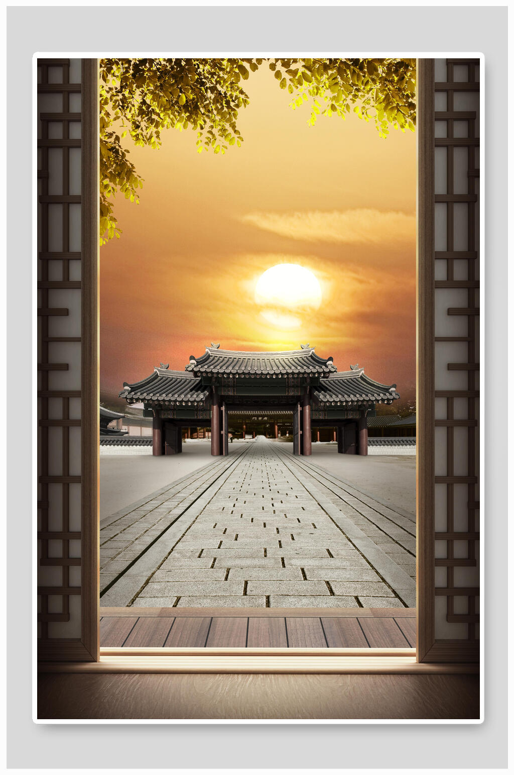 中国风古典房子创意海报素材