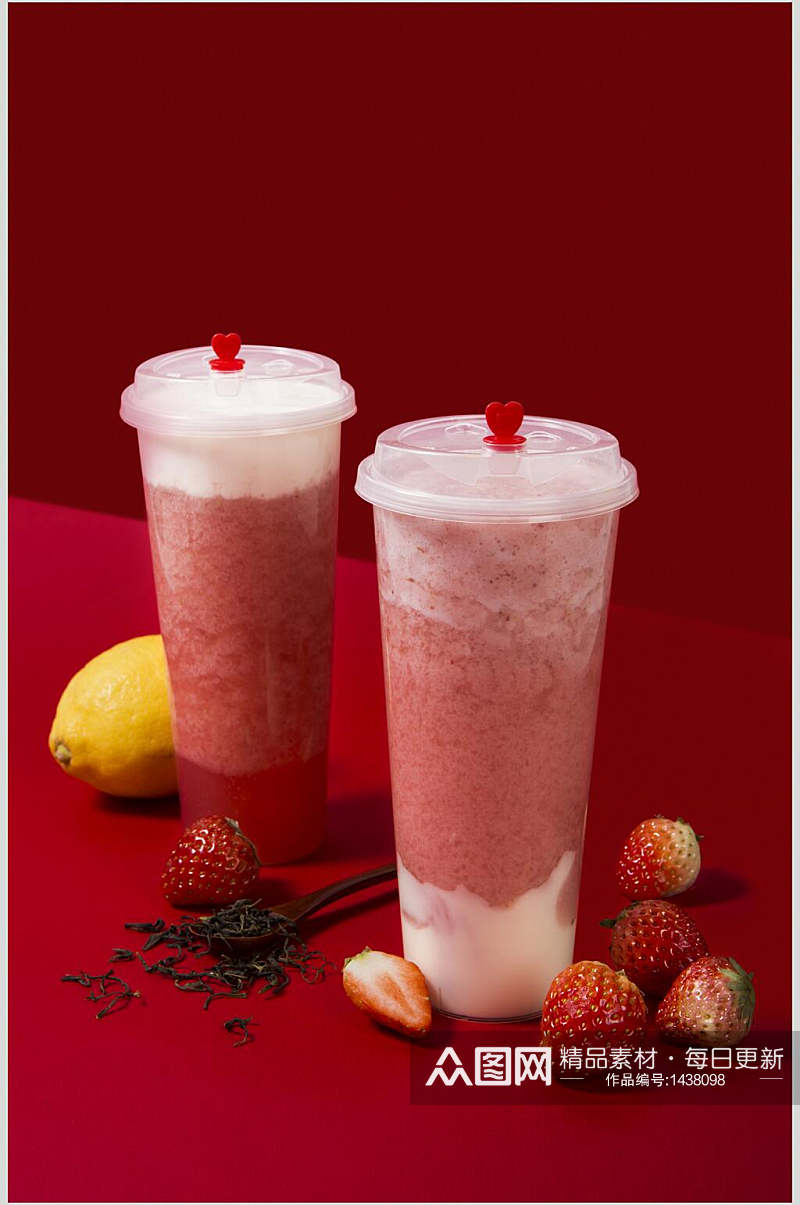 草莓奶盖美食摄影图素材