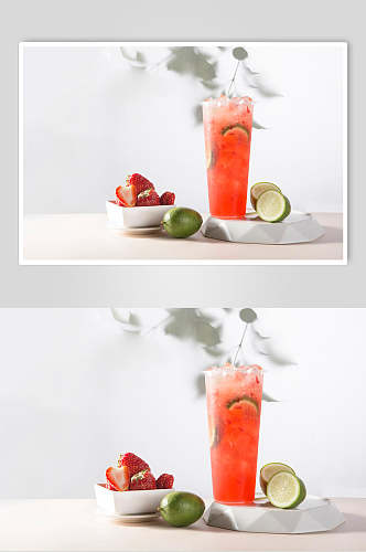 草莓青檬果茶美食摄影图