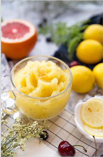 柠檬果酱冰沙美食摄影图