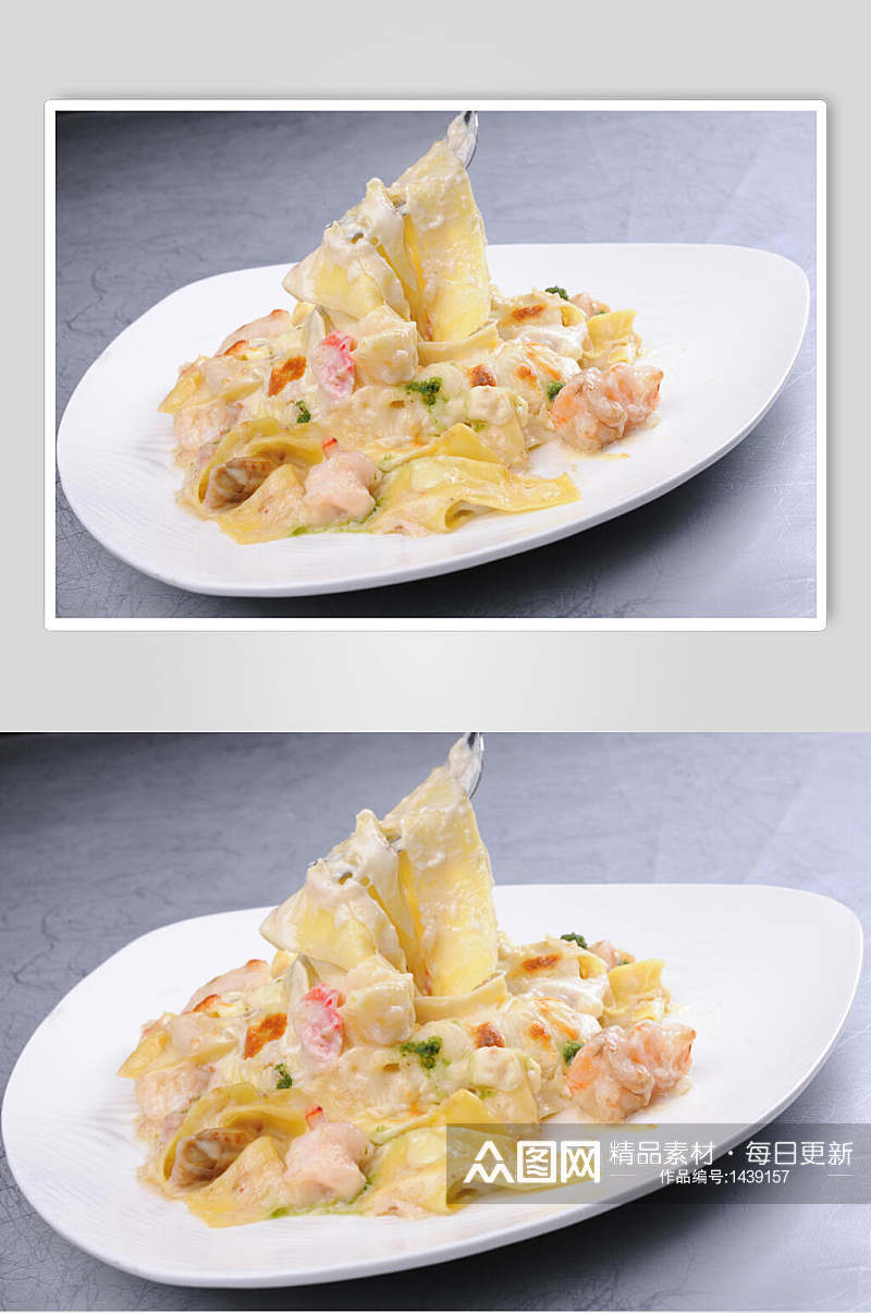 海鲜焗意大利蛋面高清图片素材