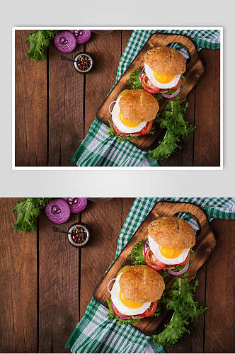 迷你鸡蛋小汉堡美食摄影图