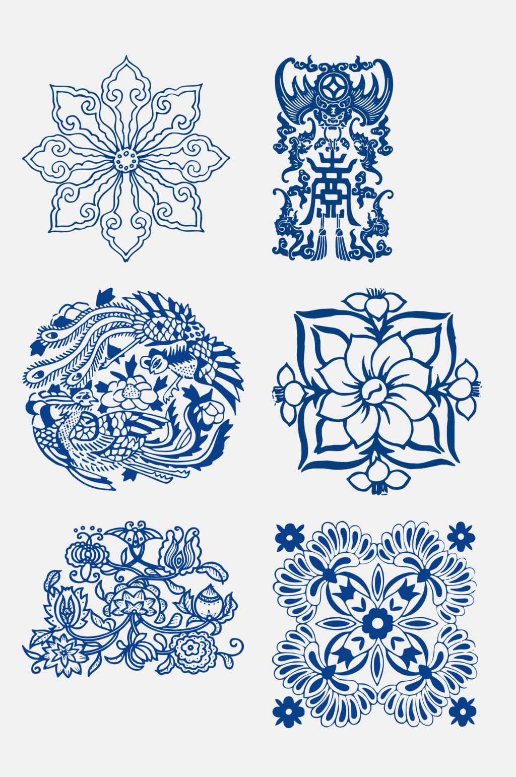 古风青花瓷花纹图案免抠元素素材素材