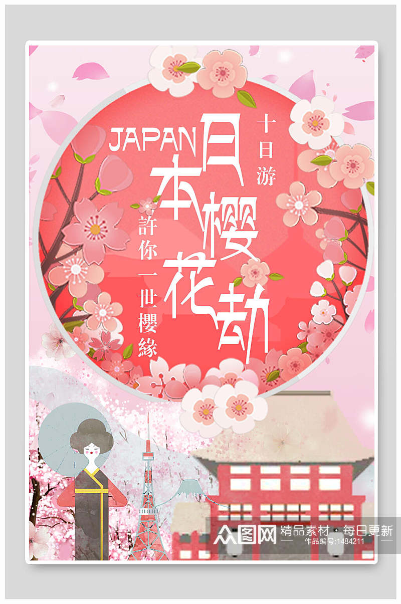 日本旅游樱花节海报素材