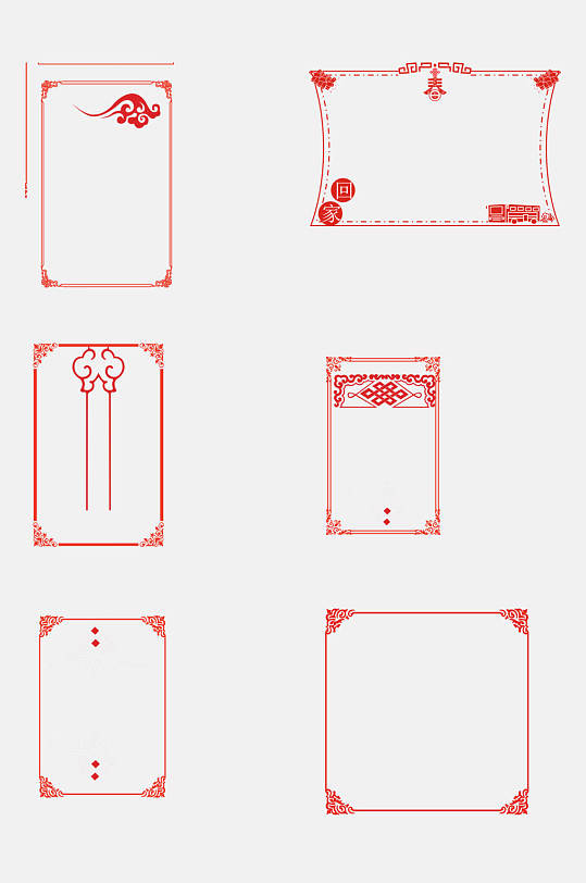 红色吉祥雕花窗花边框免扣元素