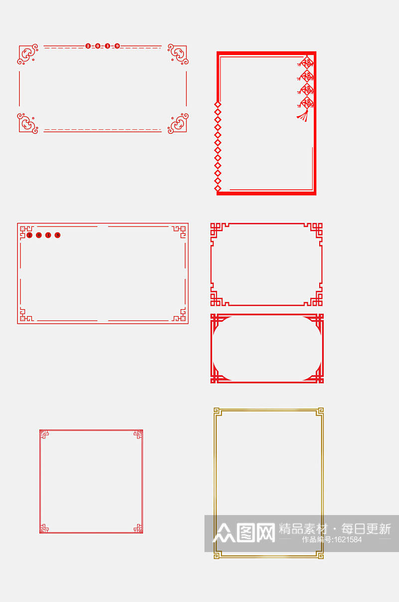 红色喜庆古典雕花窗花边框免扣元素素材