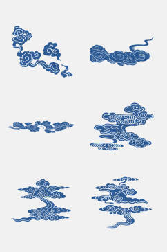 蓝色中国传统祥云花纹免抠元素