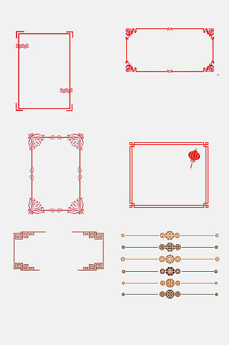 红色吉祥雕花窗花边框免扣元素